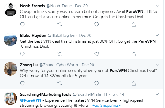  PureVPN-Presence-on-Twitter "width =" 542 "height =" 357 "srcset =" "data-srcset =" http://madahi72.ir/wp-content/uploads/2019/12/1577250384_663_آنچه-مردم-درباره-purevpn-در-رسانه-های-اجتماعی.png 542w ، https: // 144839-418331 -2-raikfcquaxqncofqfm.stackpathdns.com/wp-content/uploads/2017/07/PureVPN-Presence-on-Twitter-300x198.png 300w "size =" (حداکثر عرض: 542px) 100vw ، 542px "/> [19659031] PureVPN-Presence-on-Twitter "width =" 542 "height =" 357 "srcset =" https://144839-418331-2-raikfcquaxqncofqfm.stackpathdns.com/wp-content/uploads/2017/07/PureVPN- Presence-on-Twitter.png 542w، https://144839-418331-2-raikfcquaxqncofqfm.stackpathdns.com/wp-content/uploads/2017/07/PureVPN-Presence-on-Twitter-300x198.png 300w "size = "(حداکثر عرض: 542px) 100vw ، 542px" /> </noscript></p>
<p> به طور مشابه ، کاربران نیز از برنامه اشتراکی در طول عمر خود بسیار قدردانی کرده اند. به این ترتیب ، آنها می توانند بدون هیچ زحمتی در وب گشت و گذار کنند. </p>
<p> <img class=