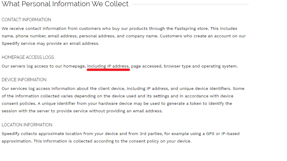 گزارش اتصال در صفحه سیاست حفظ حریم خصوصی Speedify