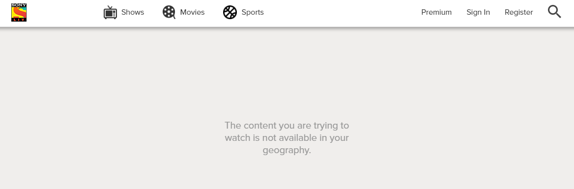 SonyLIV خطای محدود جغرافیایی