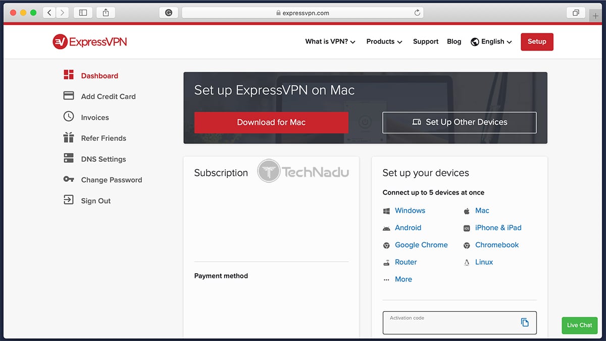 داشبورد کاربر آنلاین ExpressVPN UI