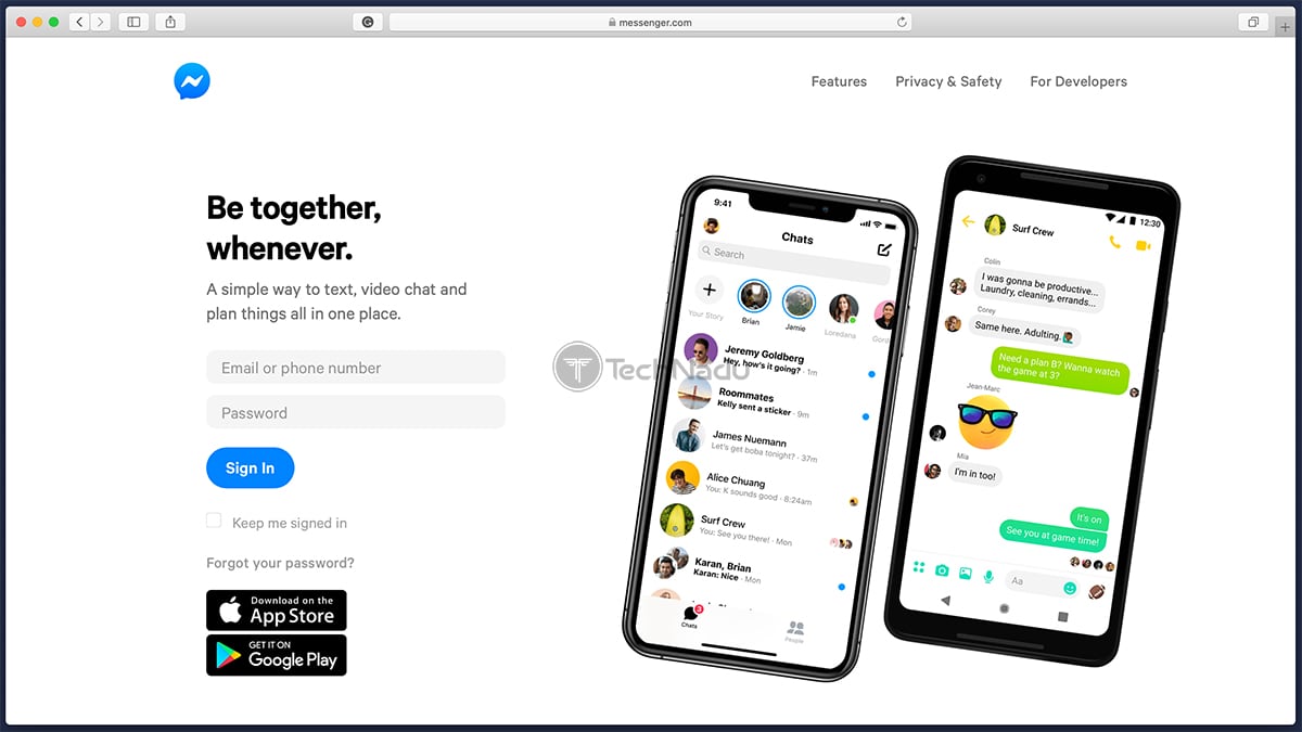  وب سایت صفحه اصلی پیام رسان فیس بوک 