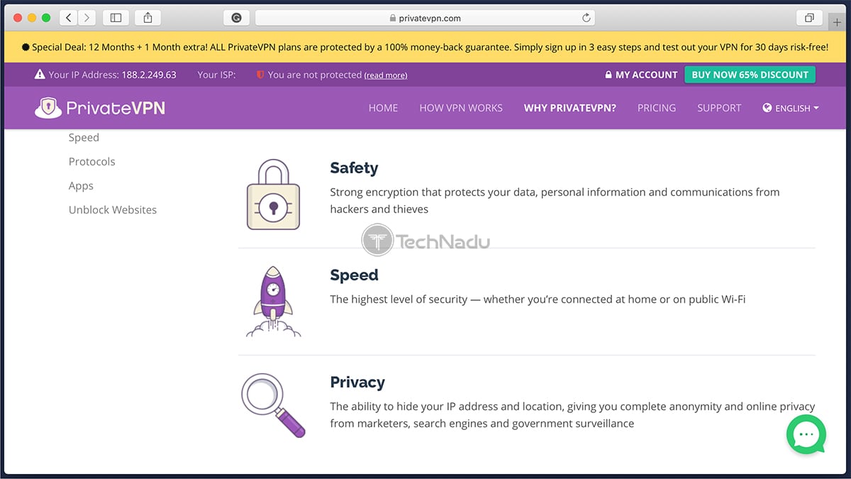  PrivateVPN لیست ویژگی های برجسته 