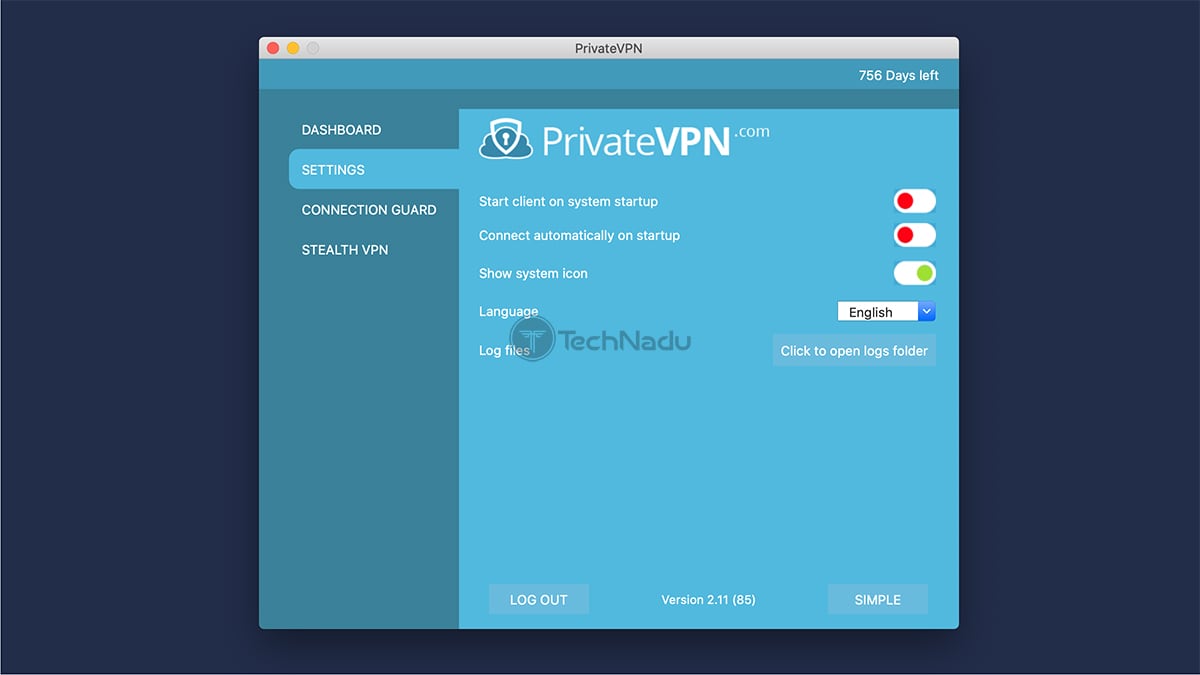  پنل تنظیمات PrivateVPN 