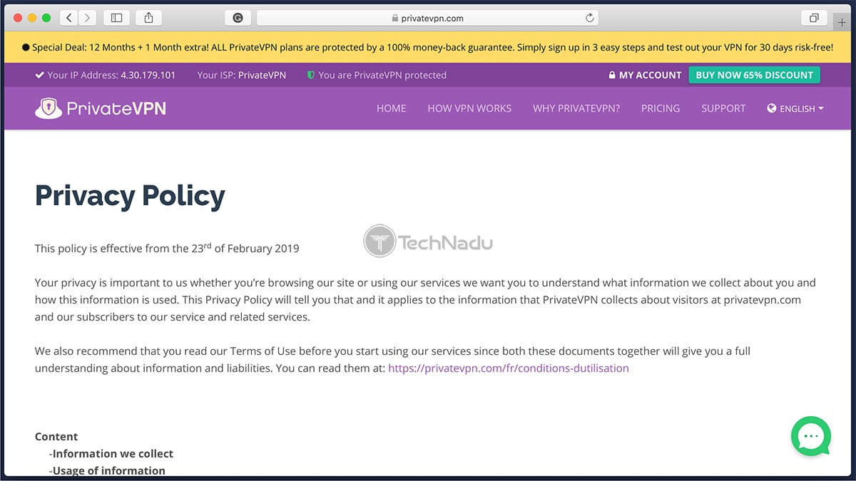  خط مشی رازداری PrivateVPN 