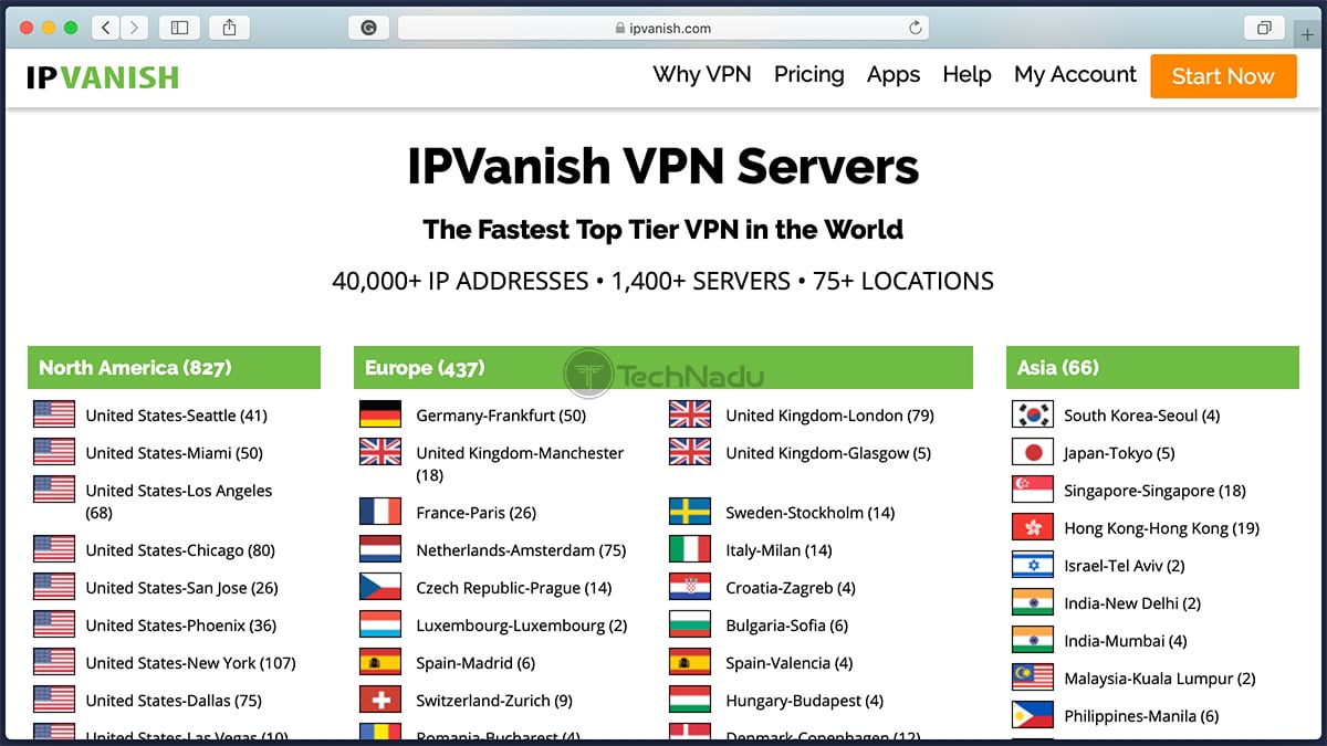  فهرست سرورها IPVanish 