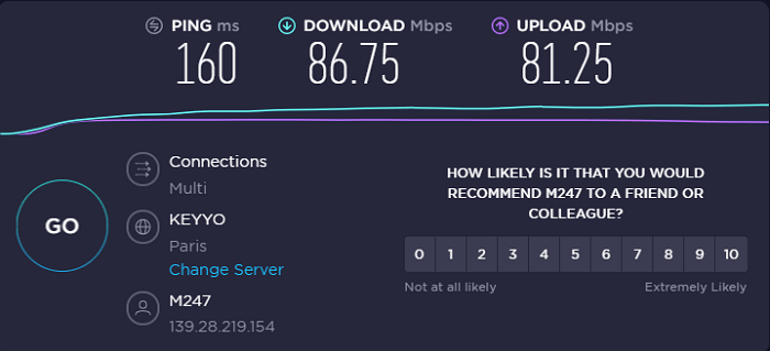  purevpn-speed-test-result-france-server 