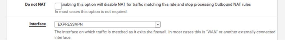 انتخاب رابط ExpressVPN در pfSense