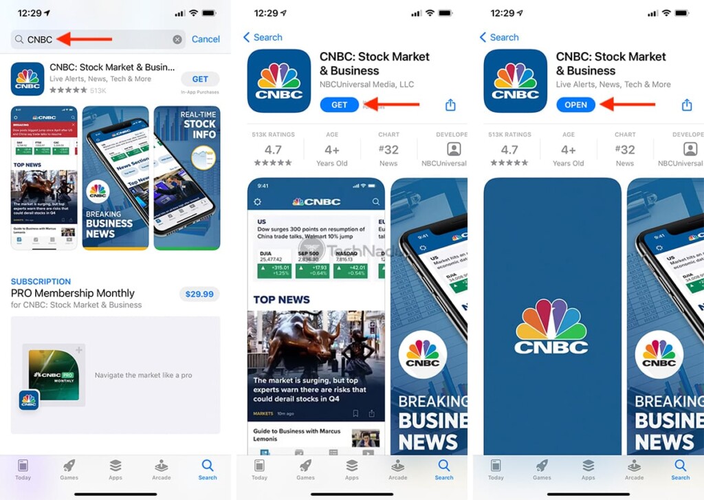  مراحل بارگیری CNBC در iPhone 